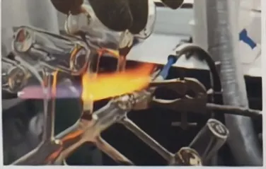 Glassblowing flame used to fabricate a rubidium vapor cell